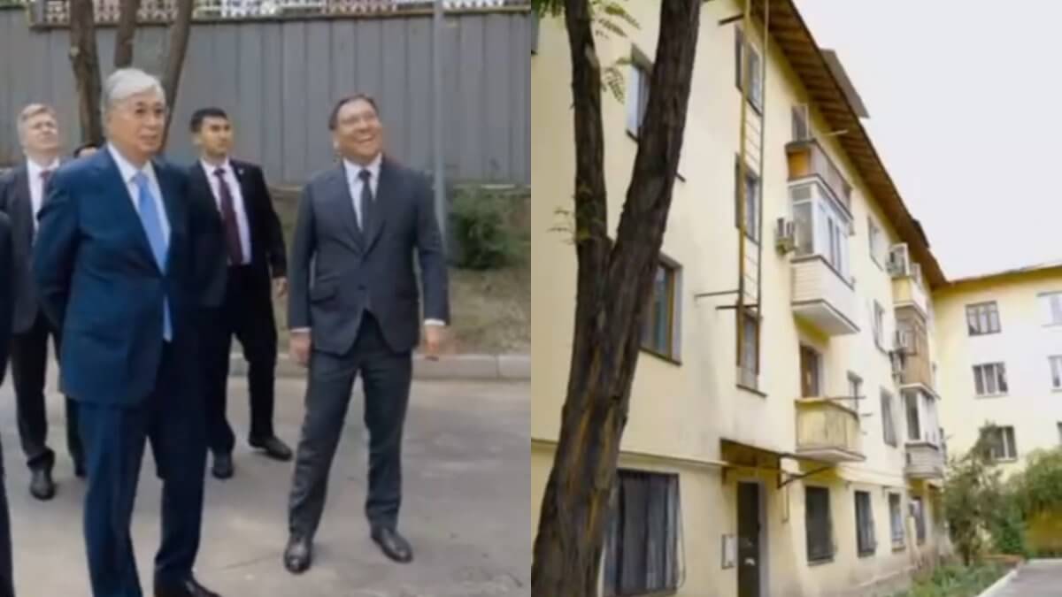 Президент совершил прогулку по улицам Алматы и заглянул во двор, где ранее жила его семья