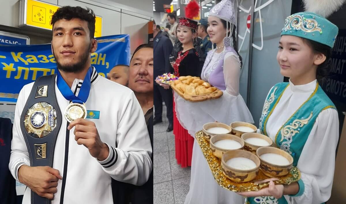 Как встретили чемпиона мира Ризабека Айтмухана в Алматы