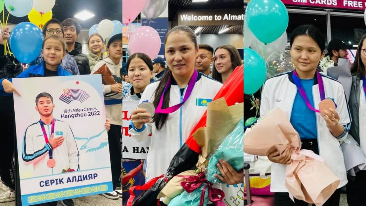 Горячие баурсаки, дорогие шапаны и много цветов: как встречали призеров Азиады в Алматы
