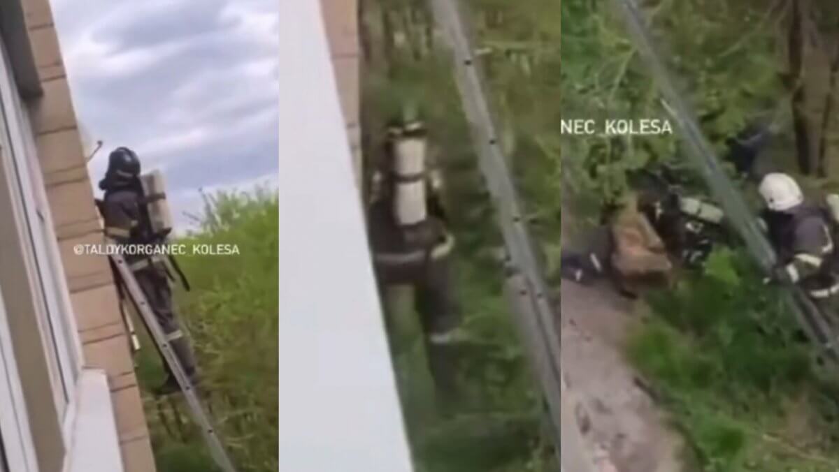 В Усть-Каменогорске спасатель сорвался с высоты во время тушения пожара