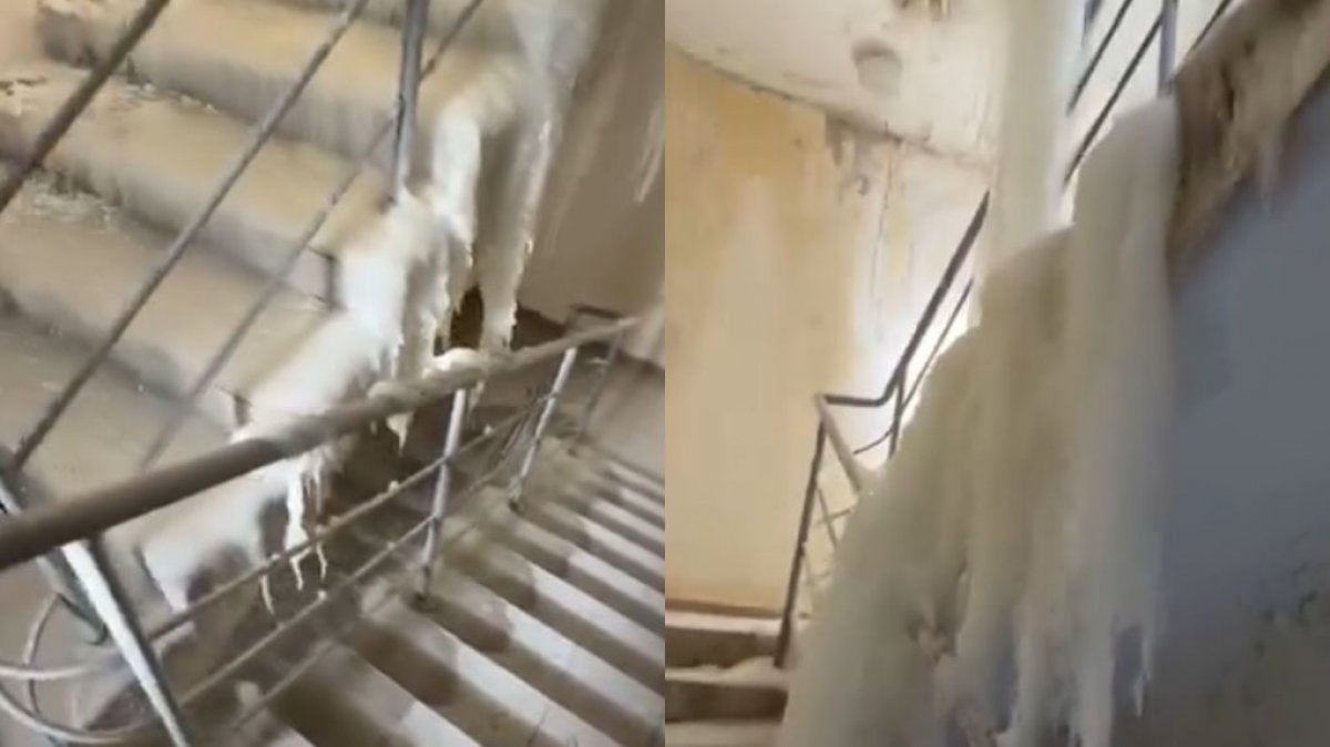 Подъезд элитного ЖК в Астане превратился в «ледяную пещеру»