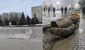В Талдыкоргане сняли постамент разрушенного памятника Назарбаеву